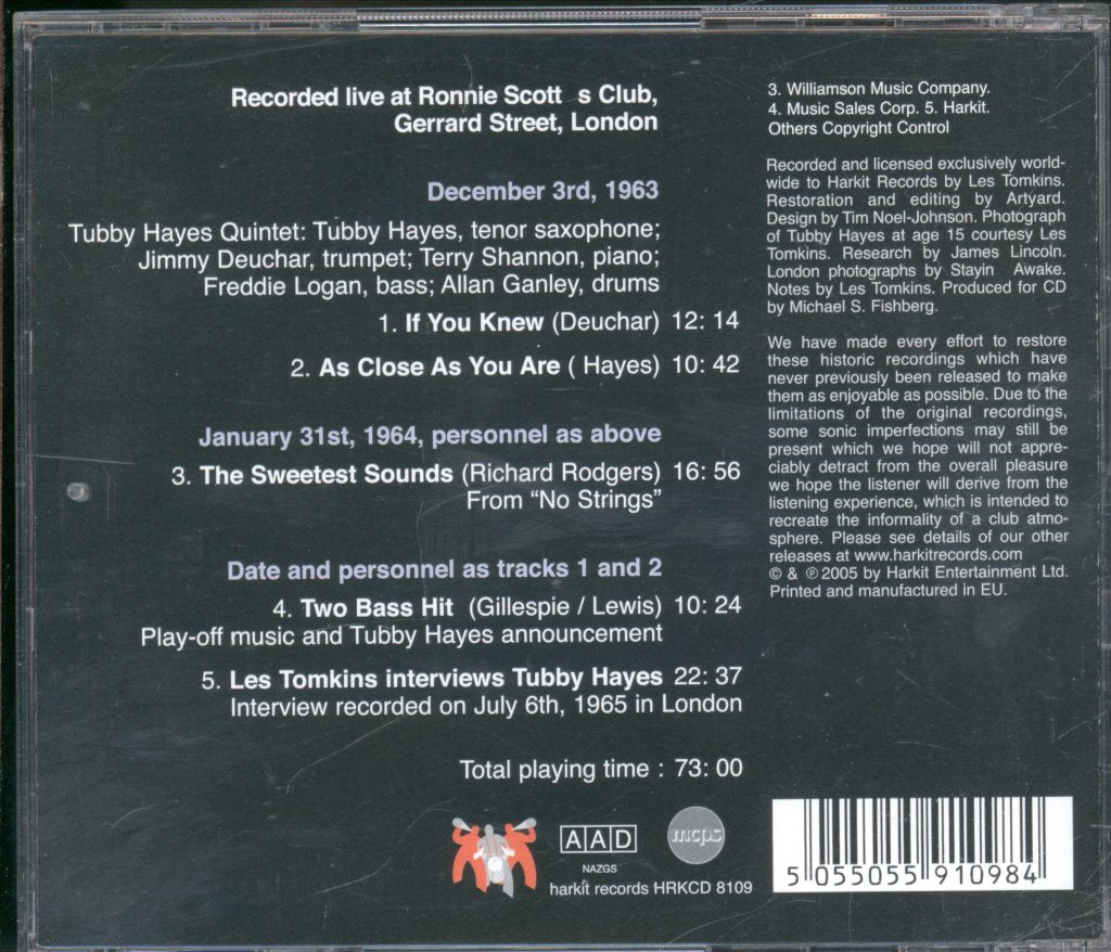 Tubby Hayes - Live In London Volume 2 - Cd
