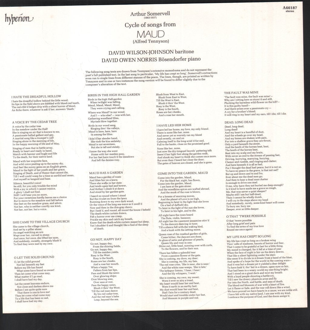 David Wilson-Johnson / David Owen Norris - Somervell - Maud / A Shropshire Lad - Lp