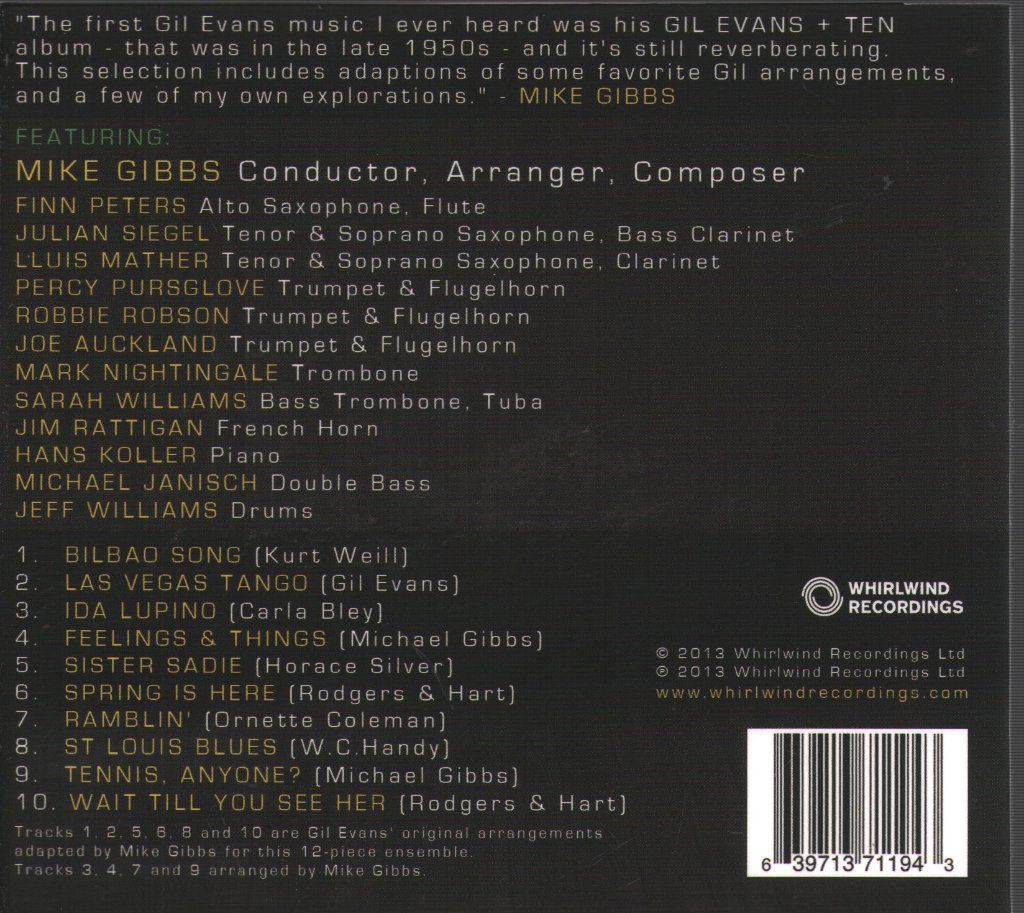 Mike Gibbs + Twelve - Play Gil Evans - Cd