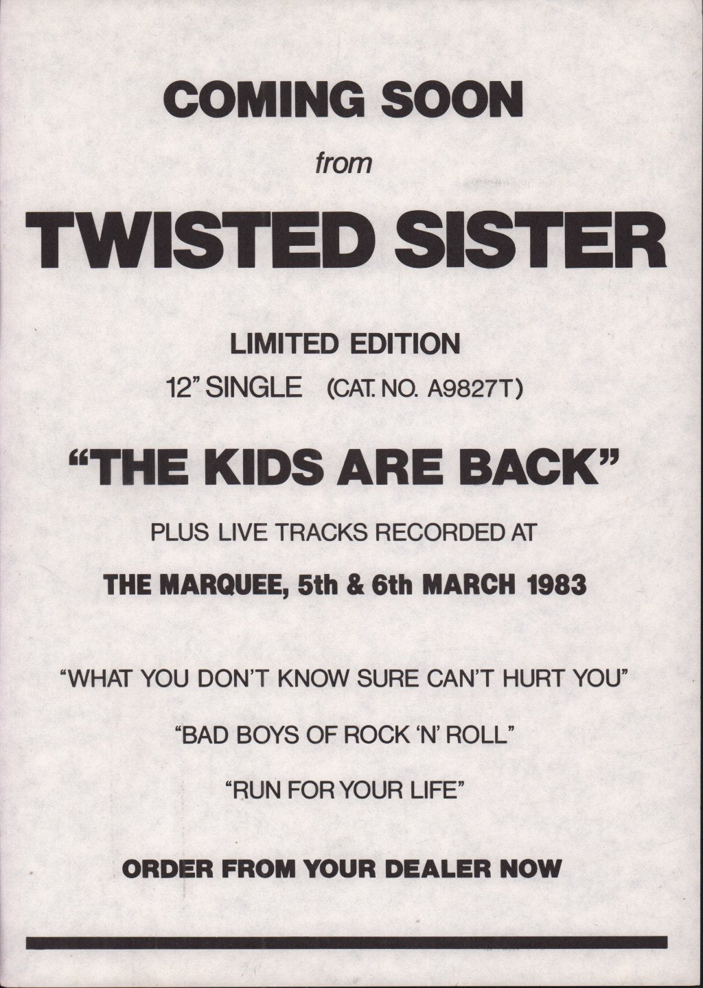 Twisted Sister - Kids Are Back - Flyer
