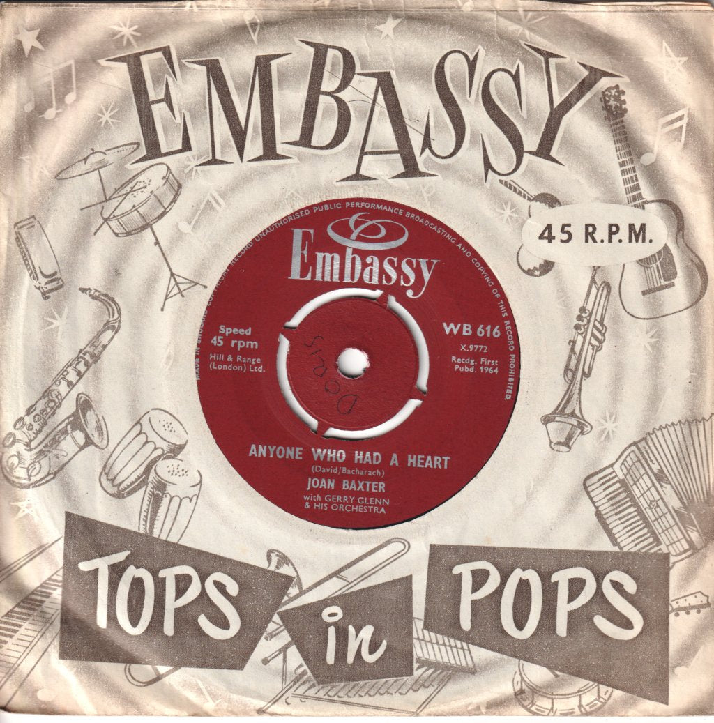 Joan Baxter With Gerry Glenn & His Orchestra - Anyone Who Had A Heart - 7 Inch