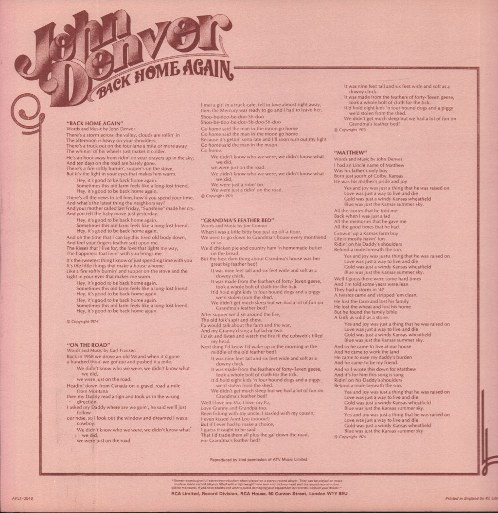 John Denver - Back Home Again - Lp