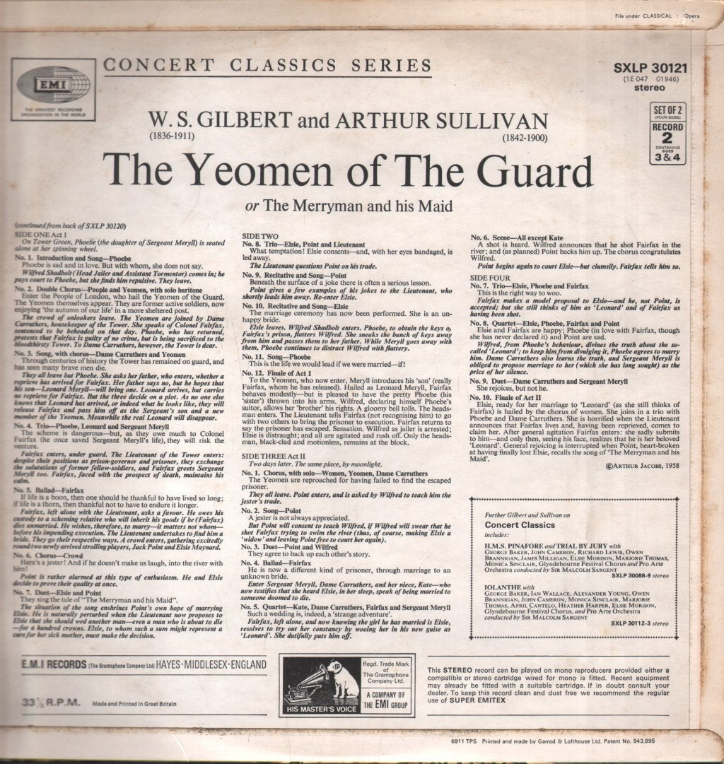 Sir Malcolm Sargent / Glyndebourne Festival Chorus / Pro Arte Orchestra - Gilbert & Sullivan - Yeoman Of The Guard - Double Lp