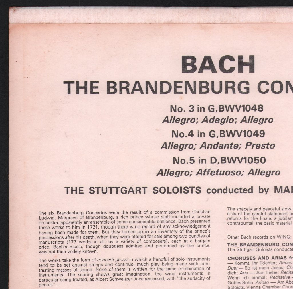 Stuttgart Soloists / Marcel Couraud - Bach - Brandenburg Concertos - Lp