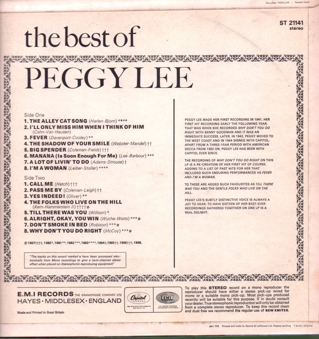 Peggy Lee - Best Of - Lp