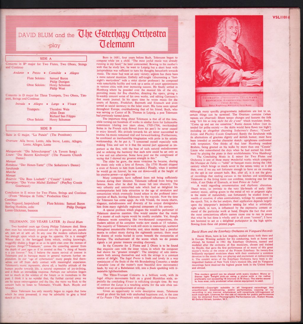 Esterhazy Orchestra / David Blum - Telemann - Suite in G 'La Putain' - Lp