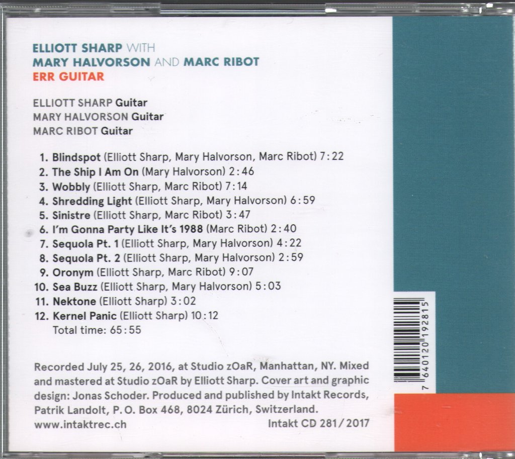 Elliott Sharp with Mary Halvorson and Marc Ribot - Err Guitar - Cd