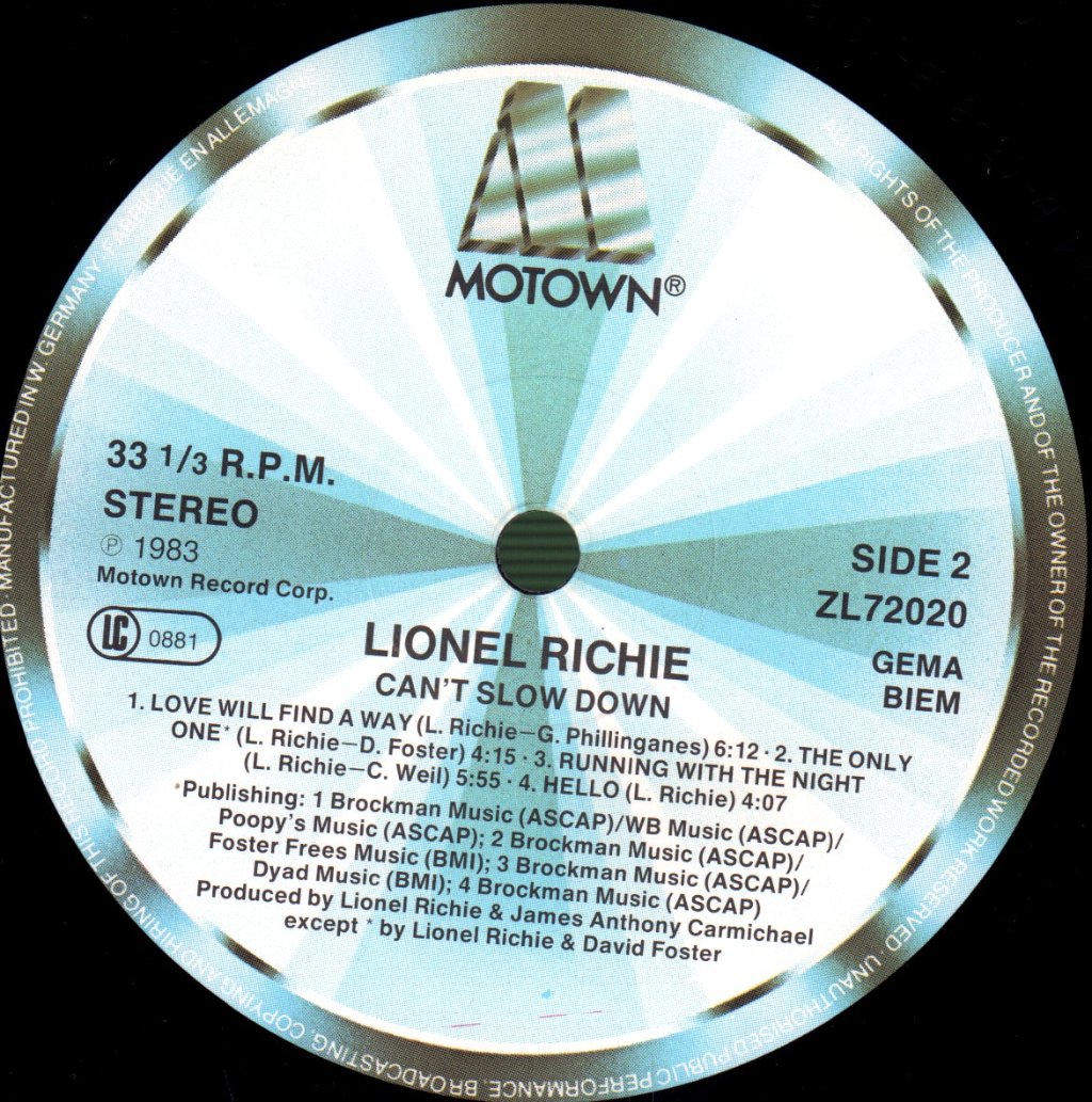 Lionel Richie - Can't Slow Down - Lp