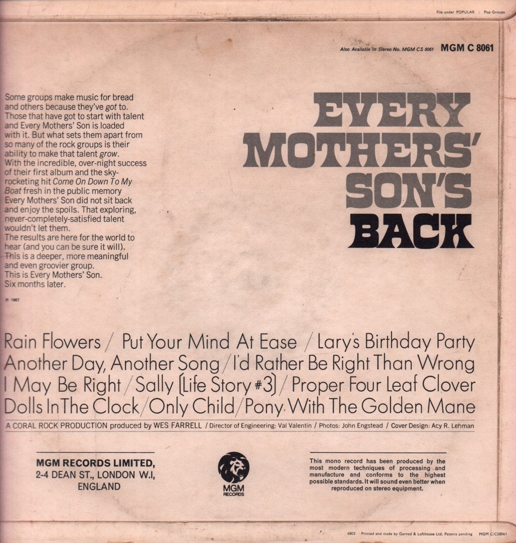Every Mother's Son - Every Mothers' Son's Back - Lp