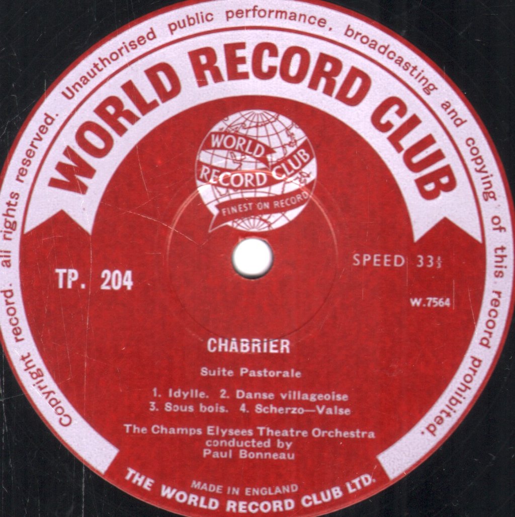 Champs-Elysees Theatre Orchestra / Paul Bonneau - Chabrier - Espana / Joyeuse Marche / Suite Pastorale / Bourée Fantasque - Lp
