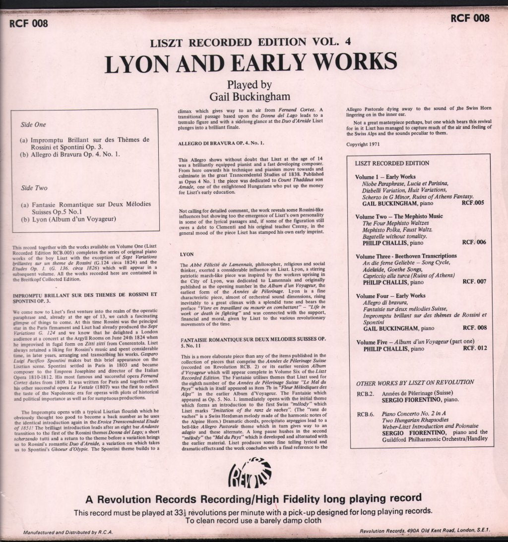 Gail Buckingham - Liszt - Early Works Volume 4 - Lp