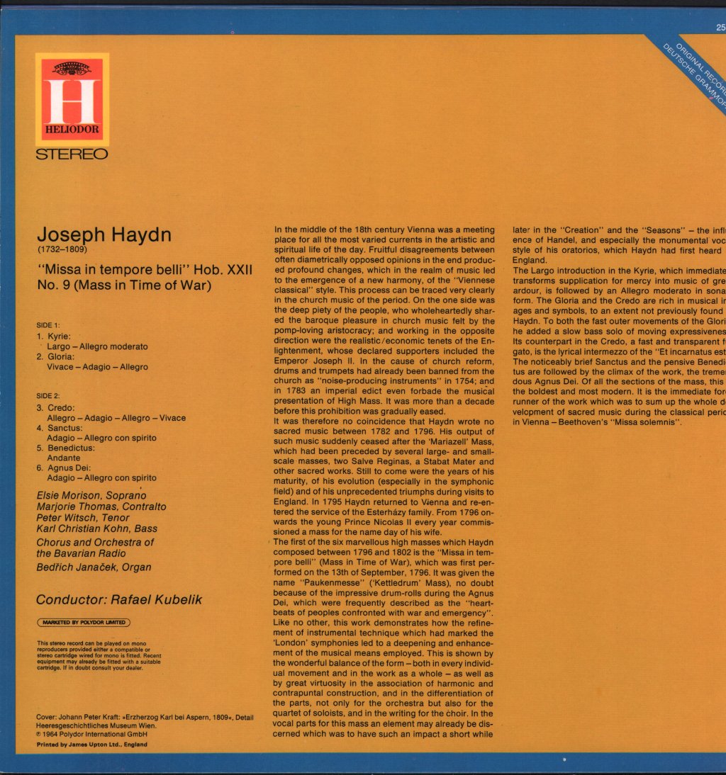 Rafael Kubelik / Chorus & Orchestra Of Bavarian Radio - Joseph Haydn - "Paukenmesse" - Mass In Time Of War - Lp