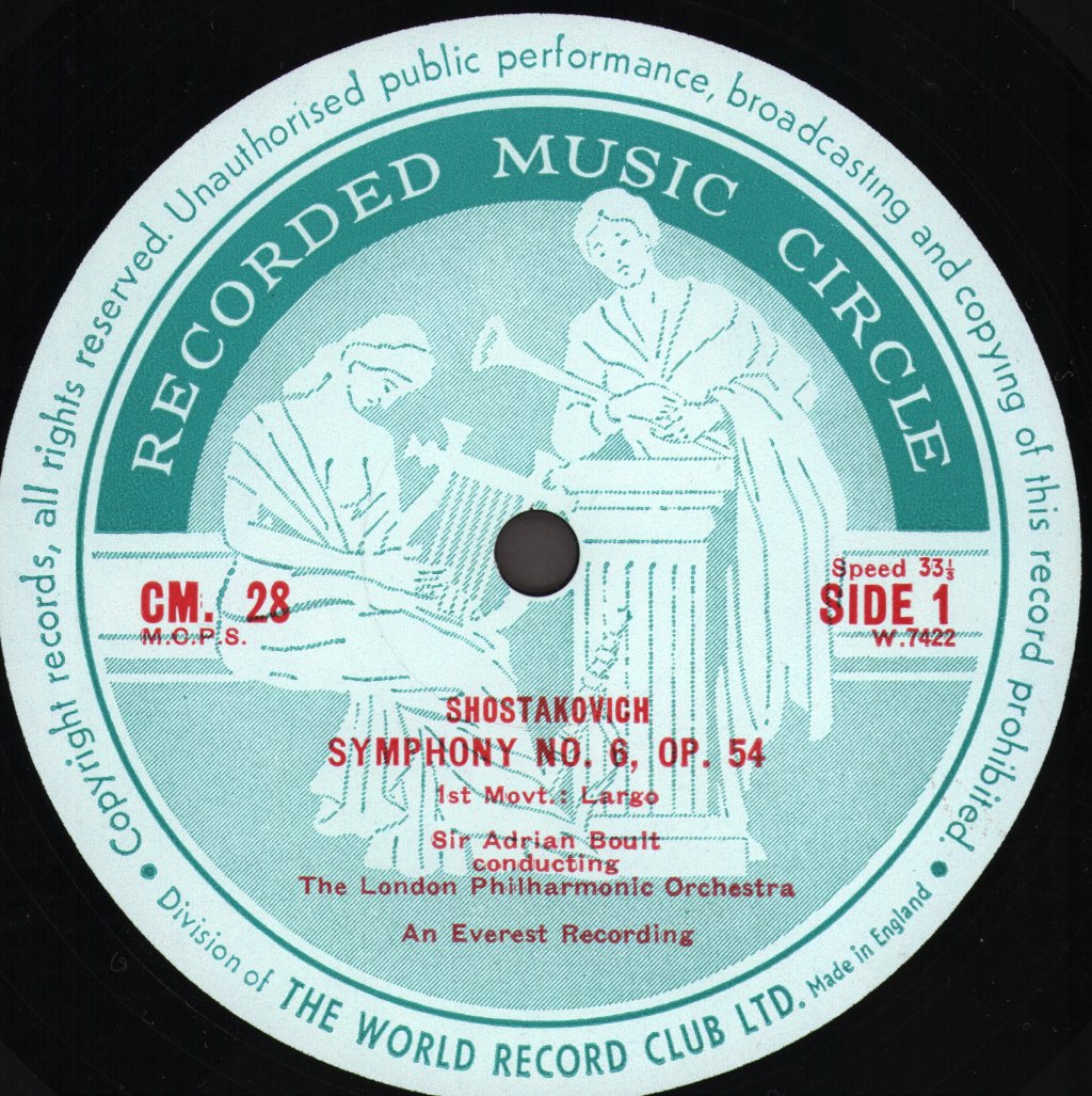 Sir Adrian Boult / London Philharmonic Orchestra - Shostakovich - Symphony No. 6, Op. 54 - Lp