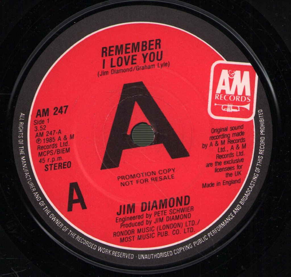 Jim Diamond - Remember I Love You - 7 Inch