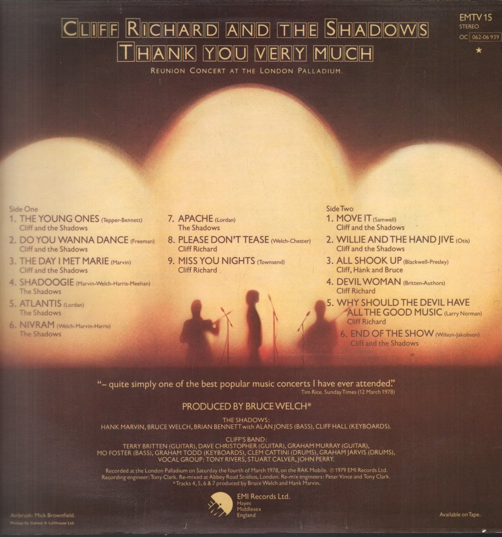 Cliff Richard And The Shadows - Thank You Very Much - Lp