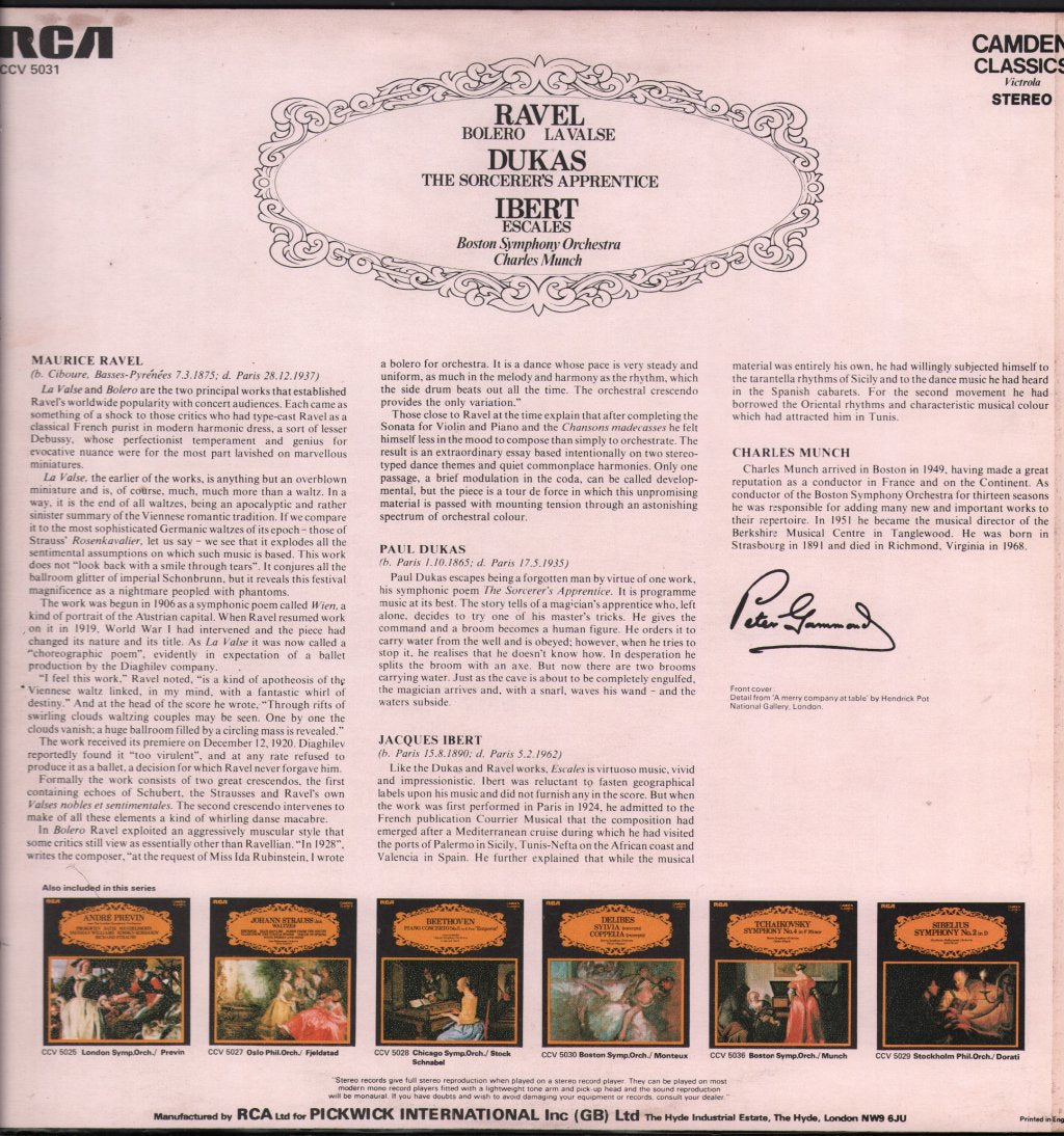 Charles Munch / Boston Symphony Orchestra - Ravel - Bolero, La Valse / Dukas - The Sorcerer's Apprentice / Ibert - Escales - Lp