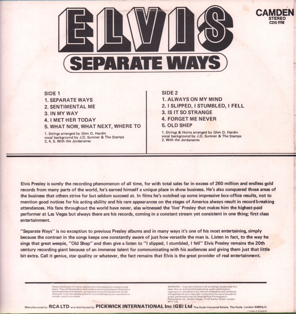 Elvis Presley - Separate Ways - Lp