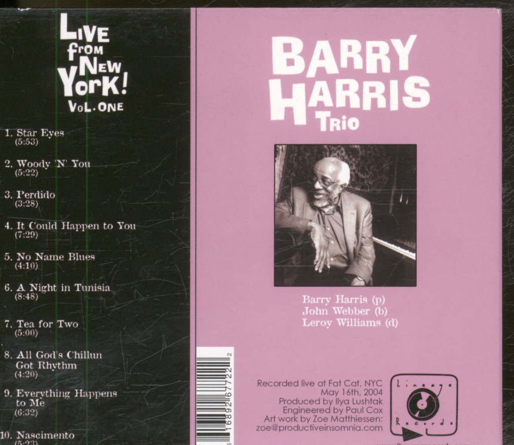 Barry Harris Trio - Live From New York! Vol. One - Cd