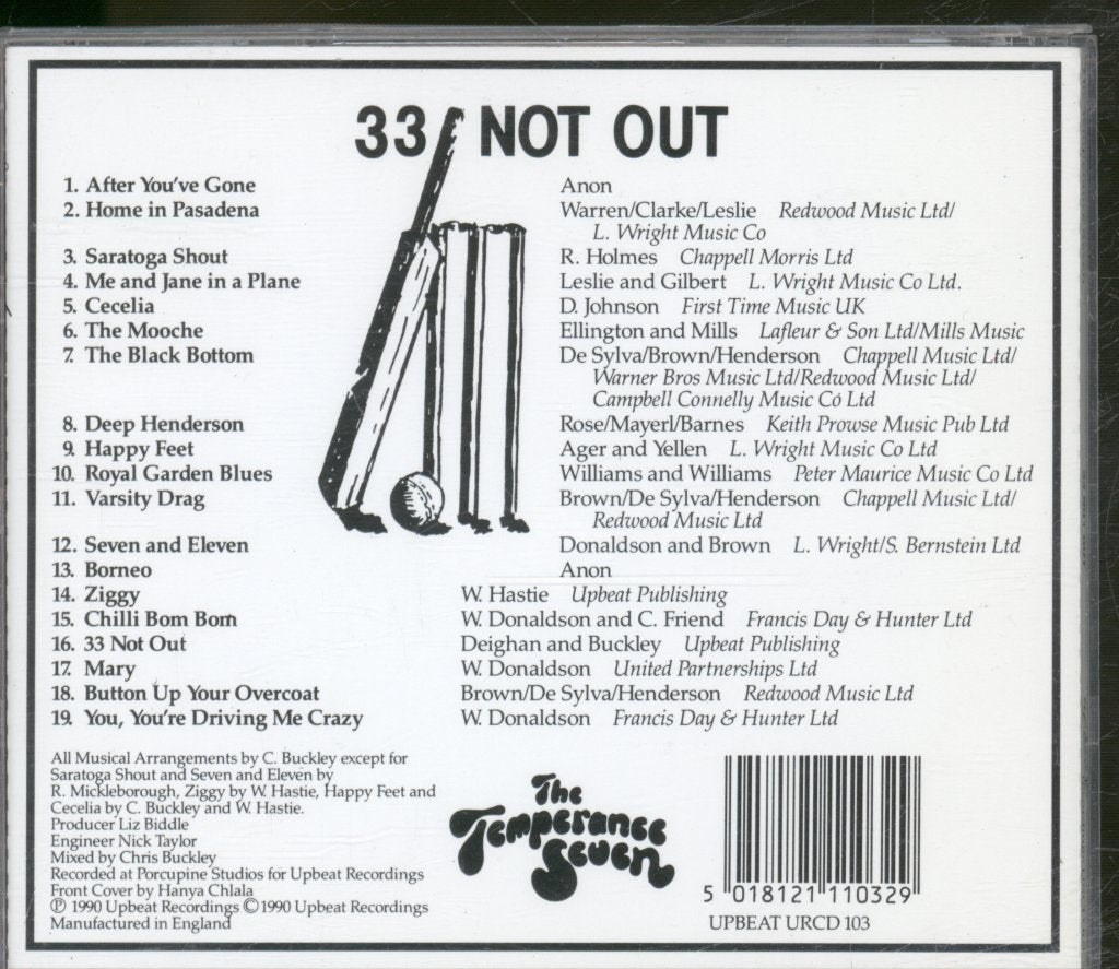 Temperance Seven - 33 Not Out - Cd