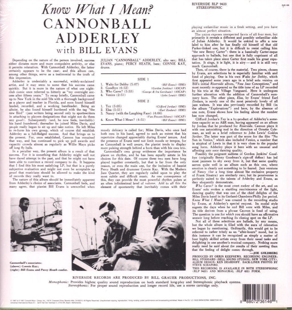 Cannonball Adderley With Bill Evans - Know What I Mean ? - Lp
