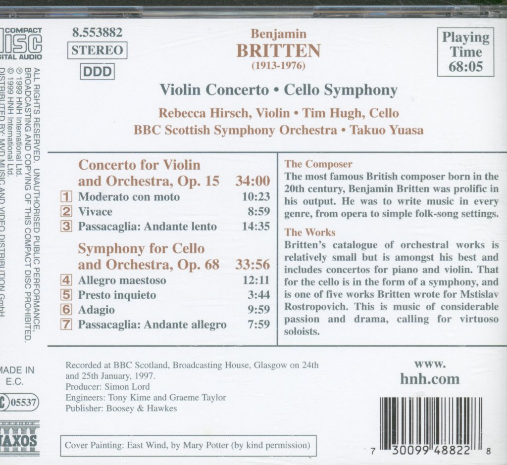 BBC Scottish Symphony Orchestra • Takuo Yuasa - Britten - Violin Concerto • Cello Symphony - Cd