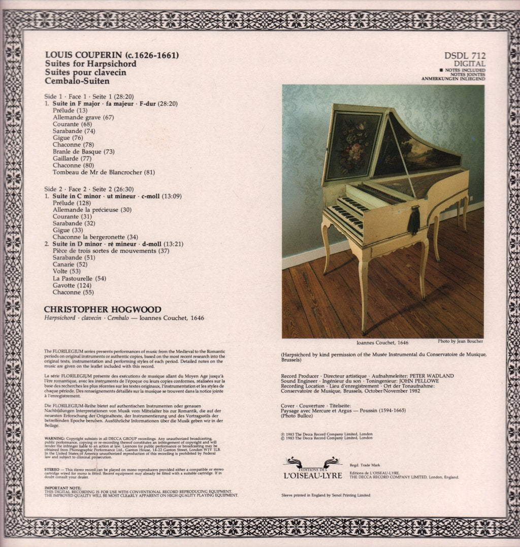 Christopher Hogwood - Louis Couperin Suites For Harpsichord - Lp