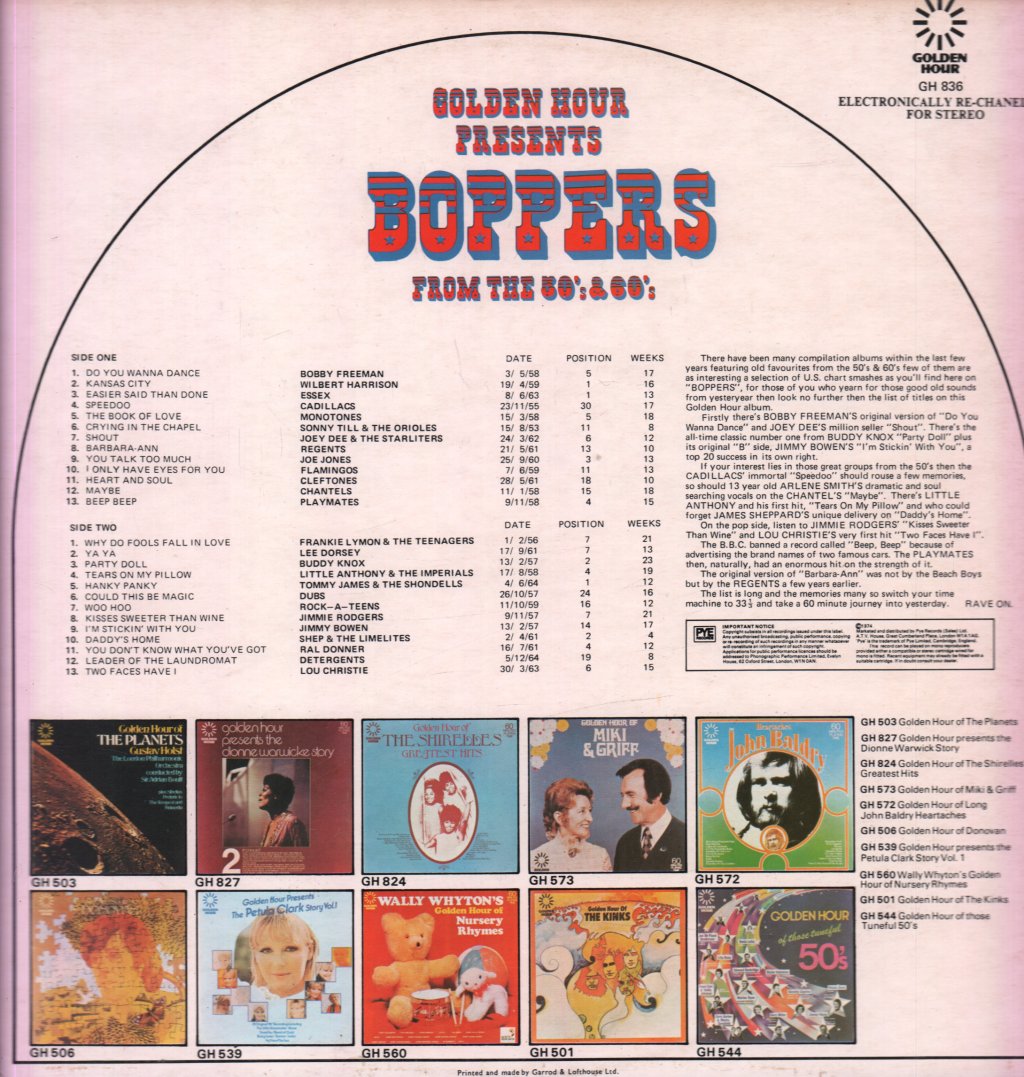 Various Artists - Golden Hour Presents Boppers From The 50'S And 60'S - Lp