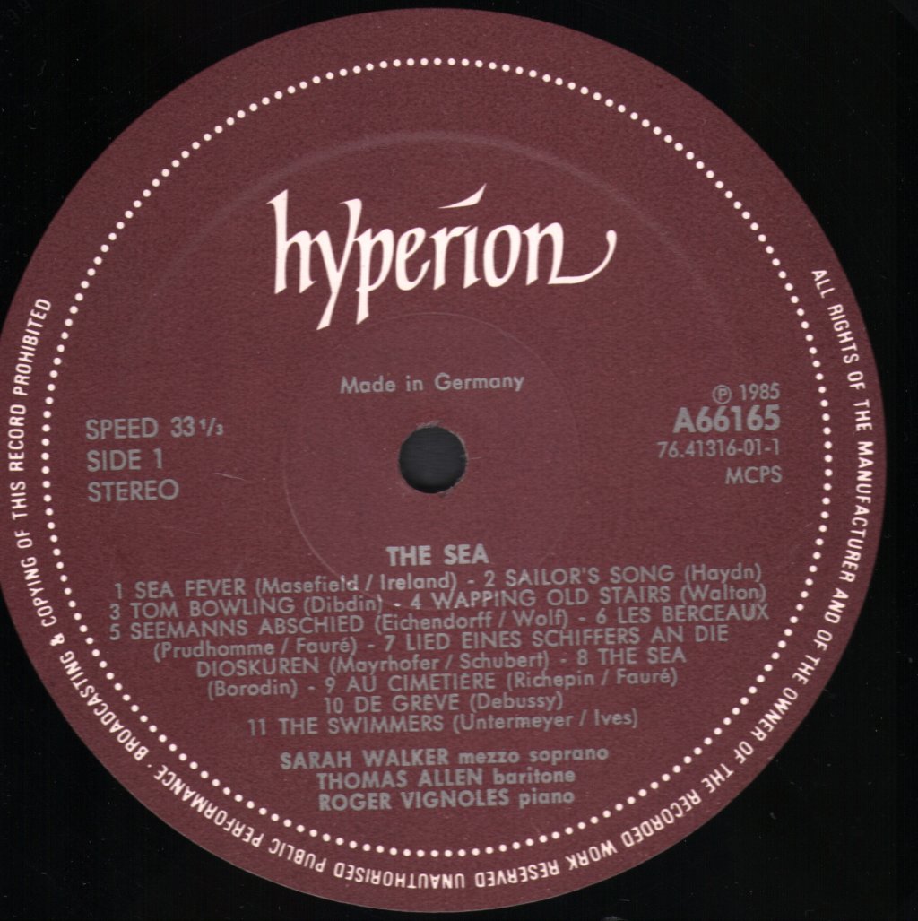 Sarah Walker / Thomas Allen / Roger Vignoles - Sea - Lp