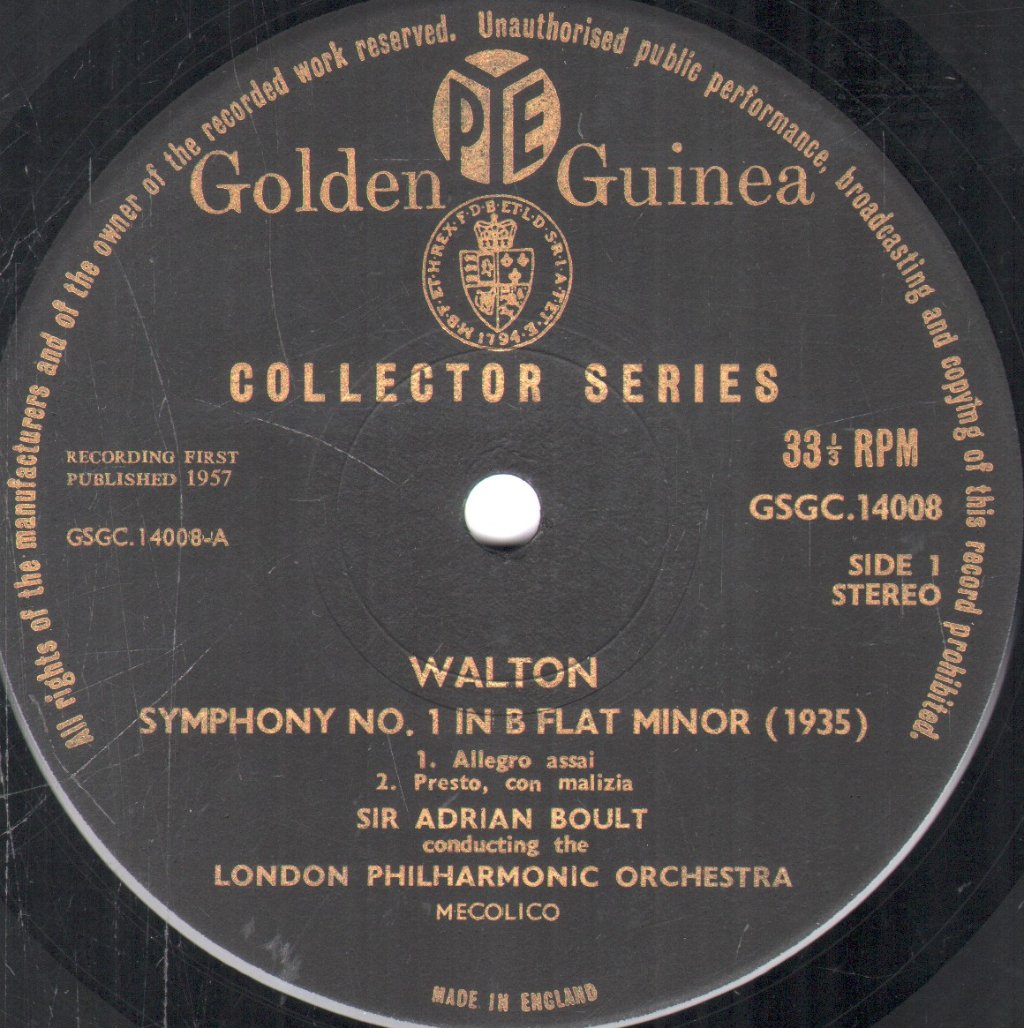 Sir Adrian Boult / London Philharmonic Orchestra - Walton - Symphony No. 1 In B Flat Minor - Lp