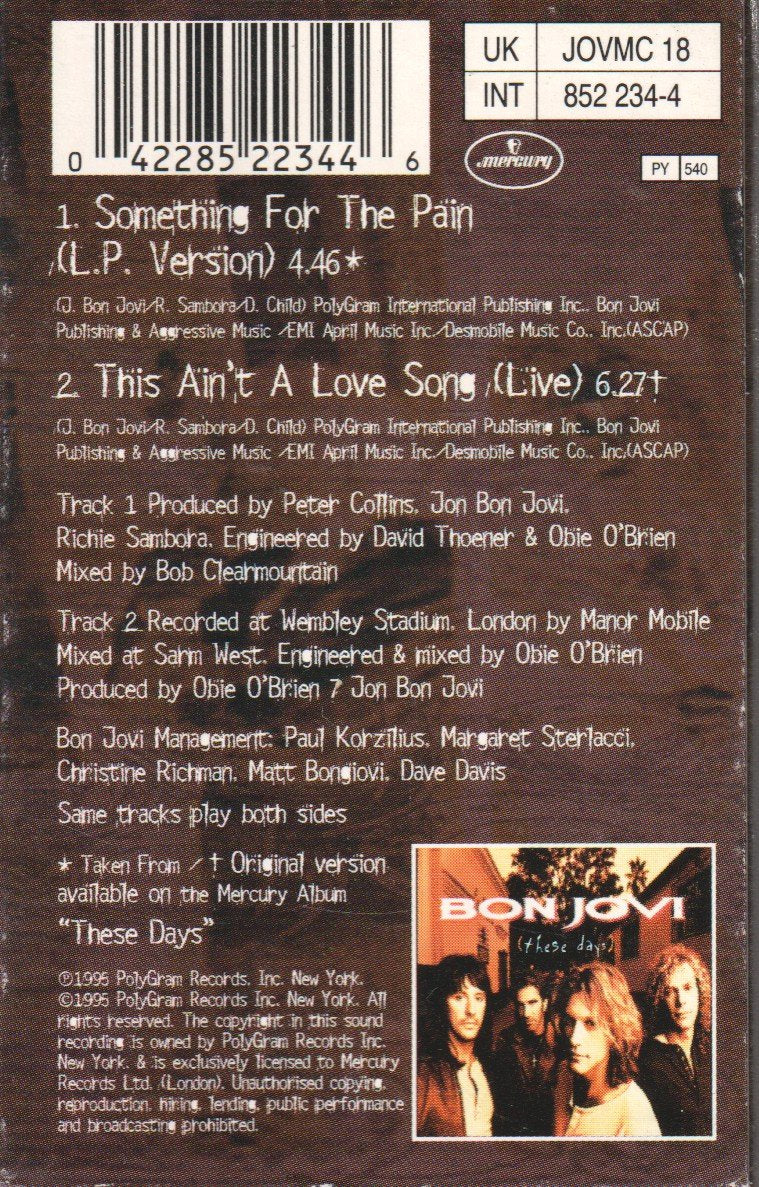 Bon Jovi - Something For The Pain - Cassette