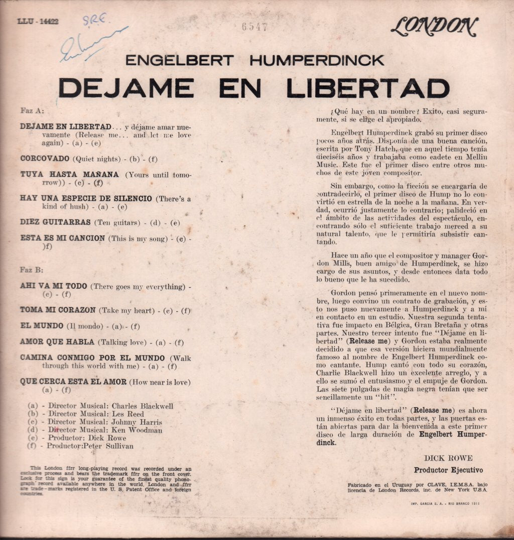 Engelbert Humperdinck - Déjame En Libertad Release Me - Lp