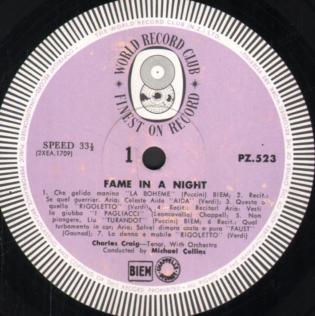 Charles Craig - Fame In A Night - Lp