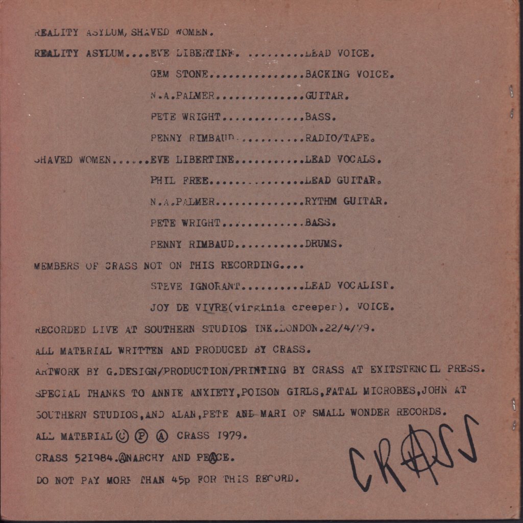 Crass - Reality Asylum - 7 Inch