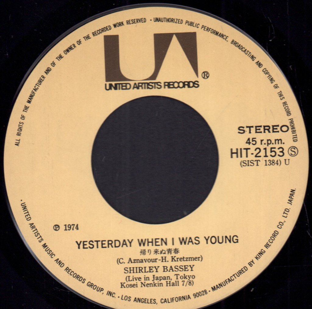Shirley Bassey - yesterday when i was young - 7 Inch