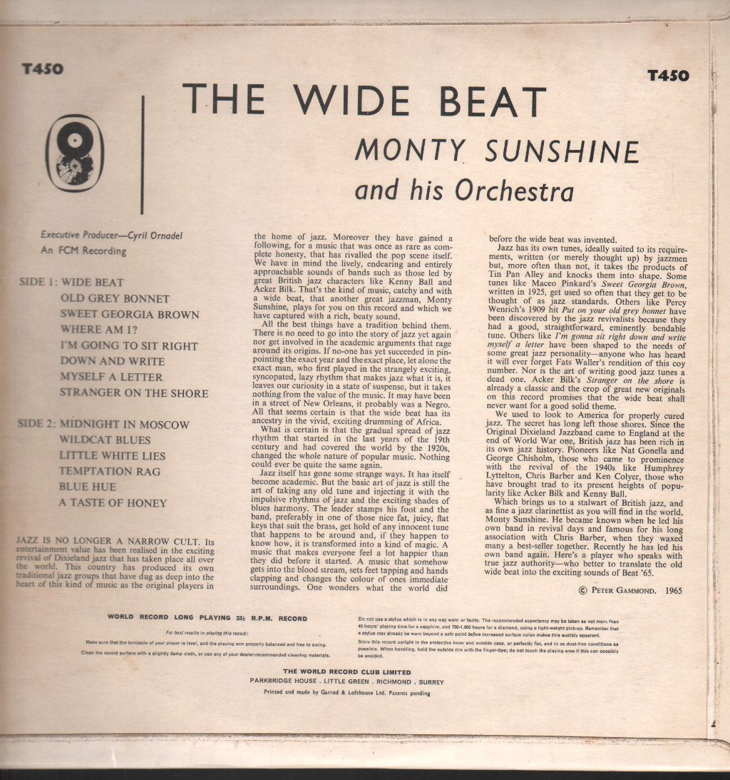 Monty Sunshine And His Orchestra - Wide Beat - Lp