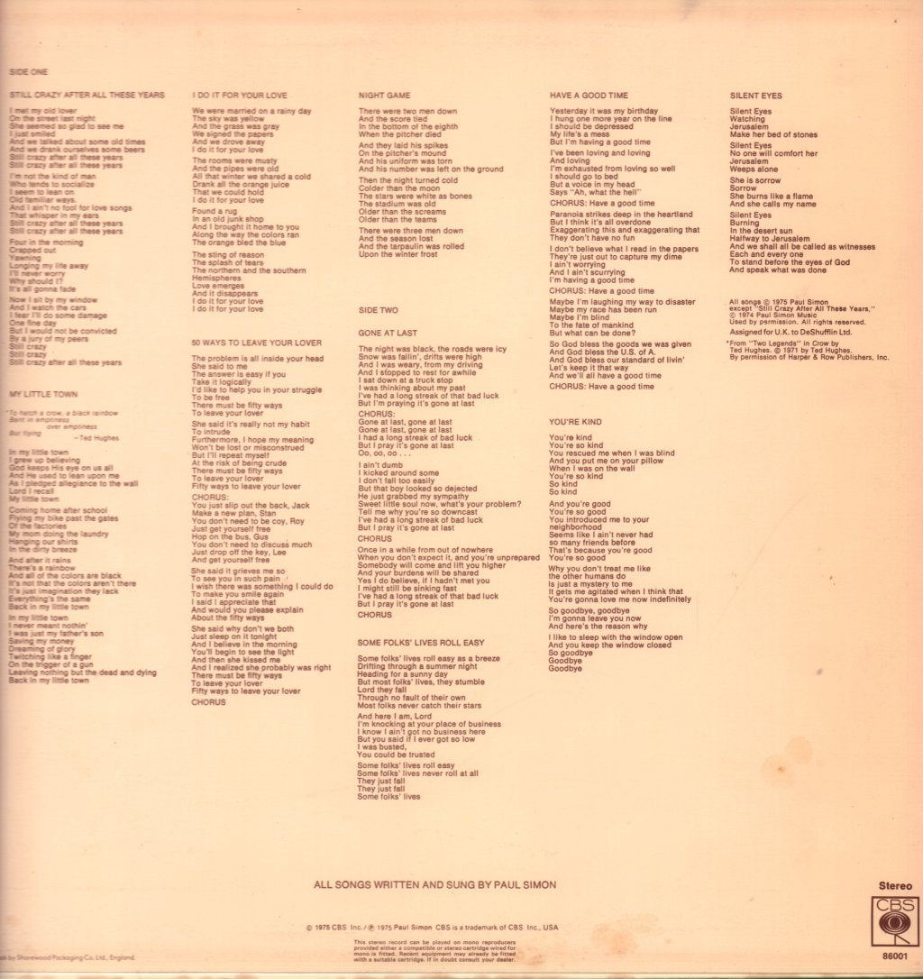 Paul Simon - Still Crazy After All These Years - Lp