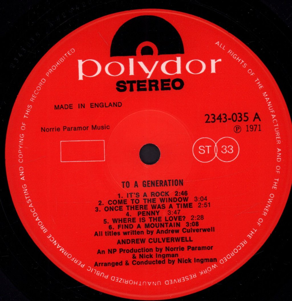 Andrew Culverwell - To A Generation - Lp