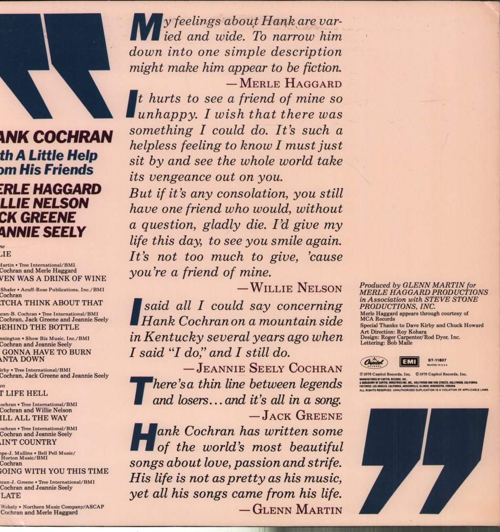 Hank Cochran - With A Little Help From His Friends - Lp