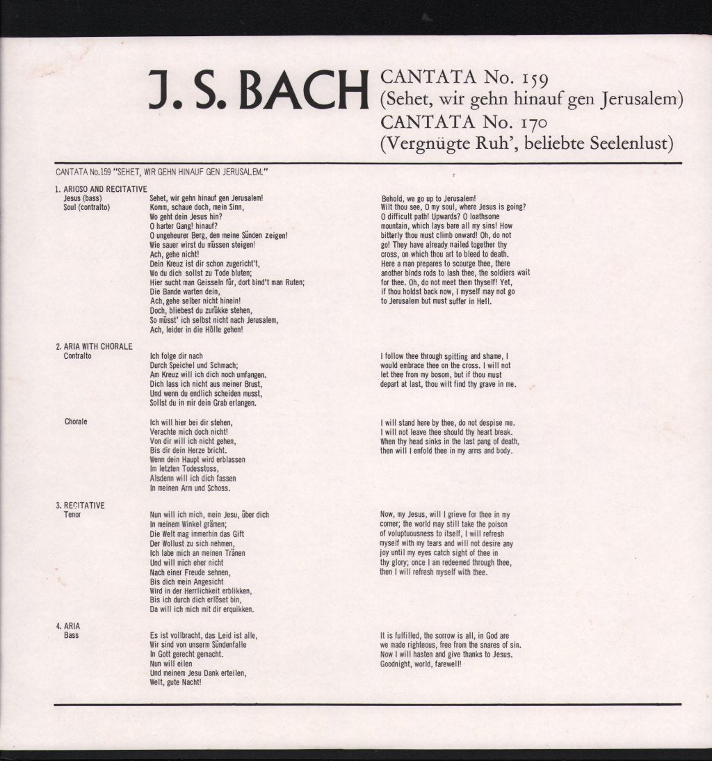 Janet Baker / Robert Tear / John Shirley-Quirk /  Neville Marriner / Academy Of St Martin-in-the-Fields - J.S. Bach - Cantatas No. 159 & 170 - Lp