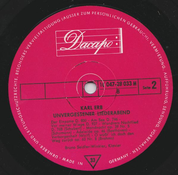 Karl Erb - Ein Unvergessener Liederabend - Lp