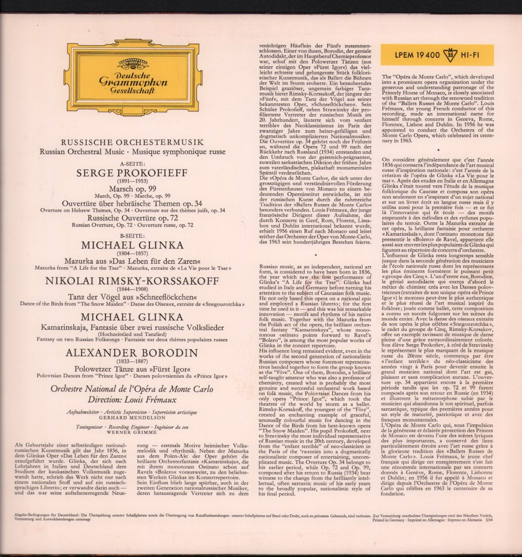 Louis Fremaux / Orchestre National De L'Opera De Monte Carlo - Russische Orchestermusik - Lp