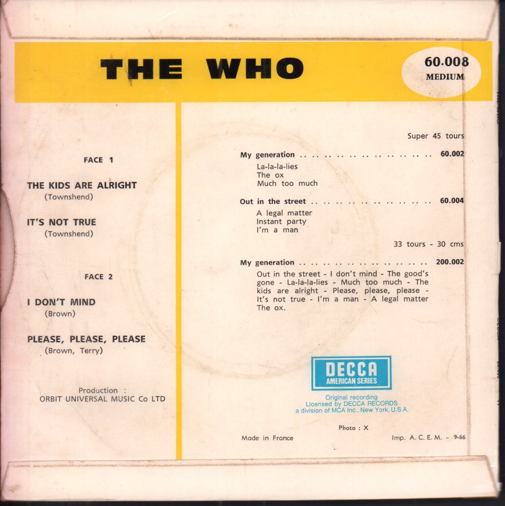 Who - Kids Are Alright - 7 Inch