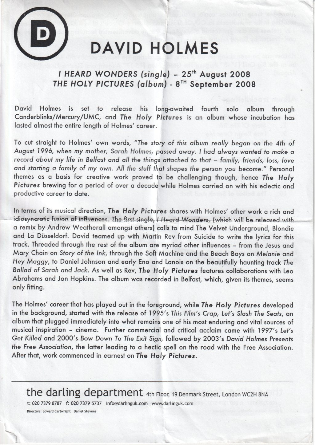 David Holmes - I Heard Wonders - Cdr