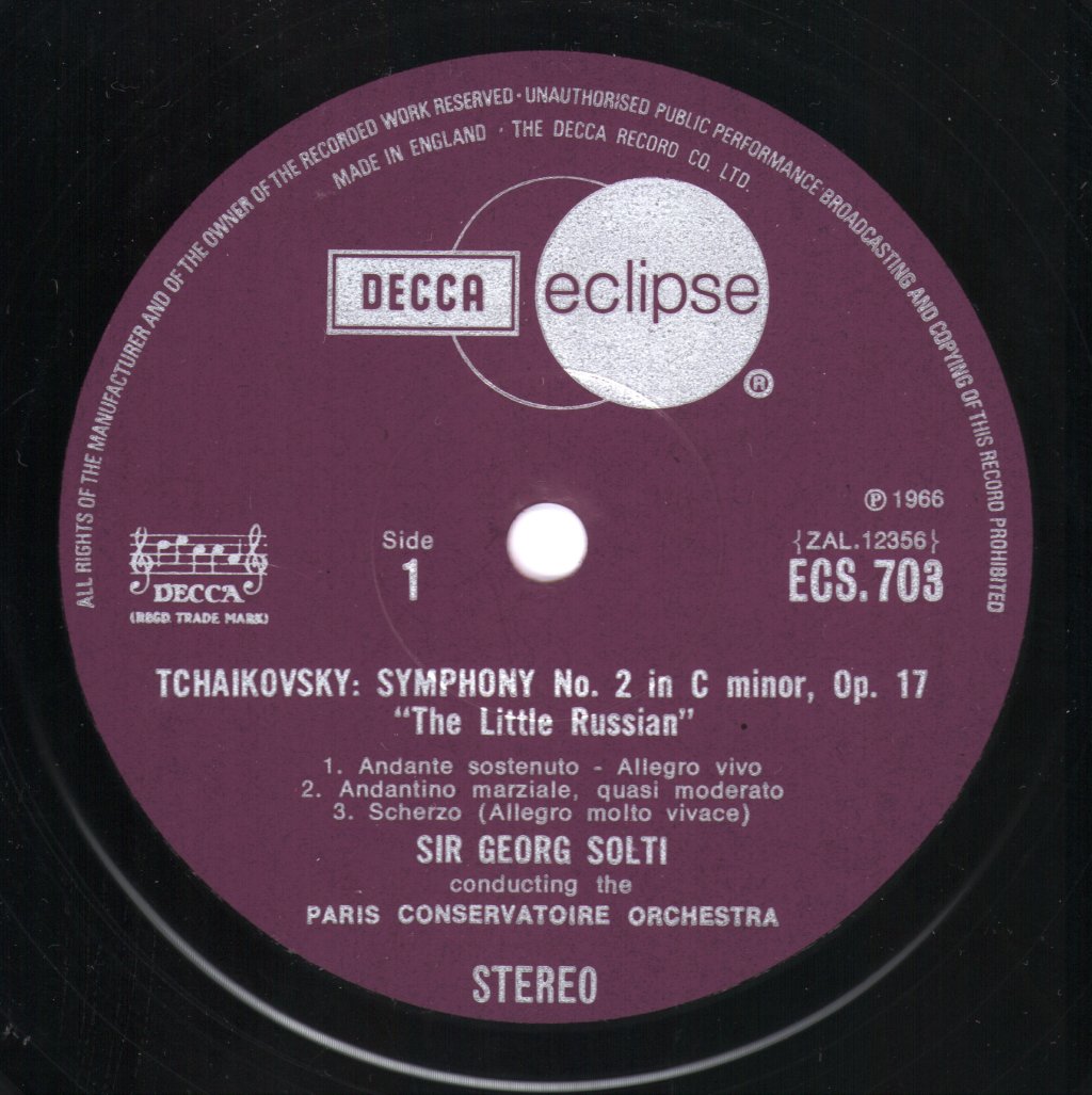 Sir Georg Solti / Paris Conservatoire / Israel Philharmonic - Tchaikovsky - Symphony No. 2, ("Little Russian") / Dukas - Sorcerer's Apprentice - Lp
