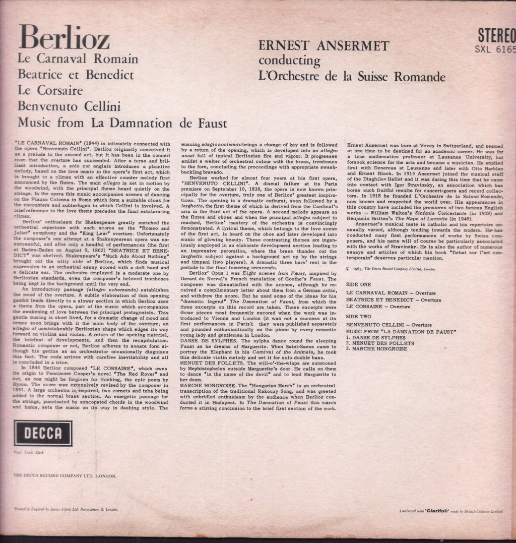 Ernest Ansermet - Conducts Berlioz L'orchestre De La Suisse Romande - Lp