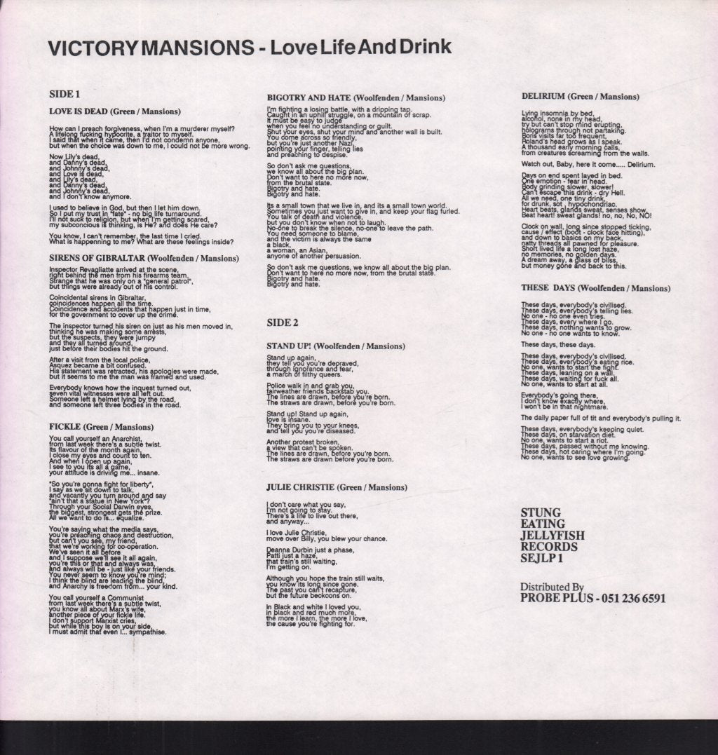 Victory Mansions - Love Life And Drink - Lp