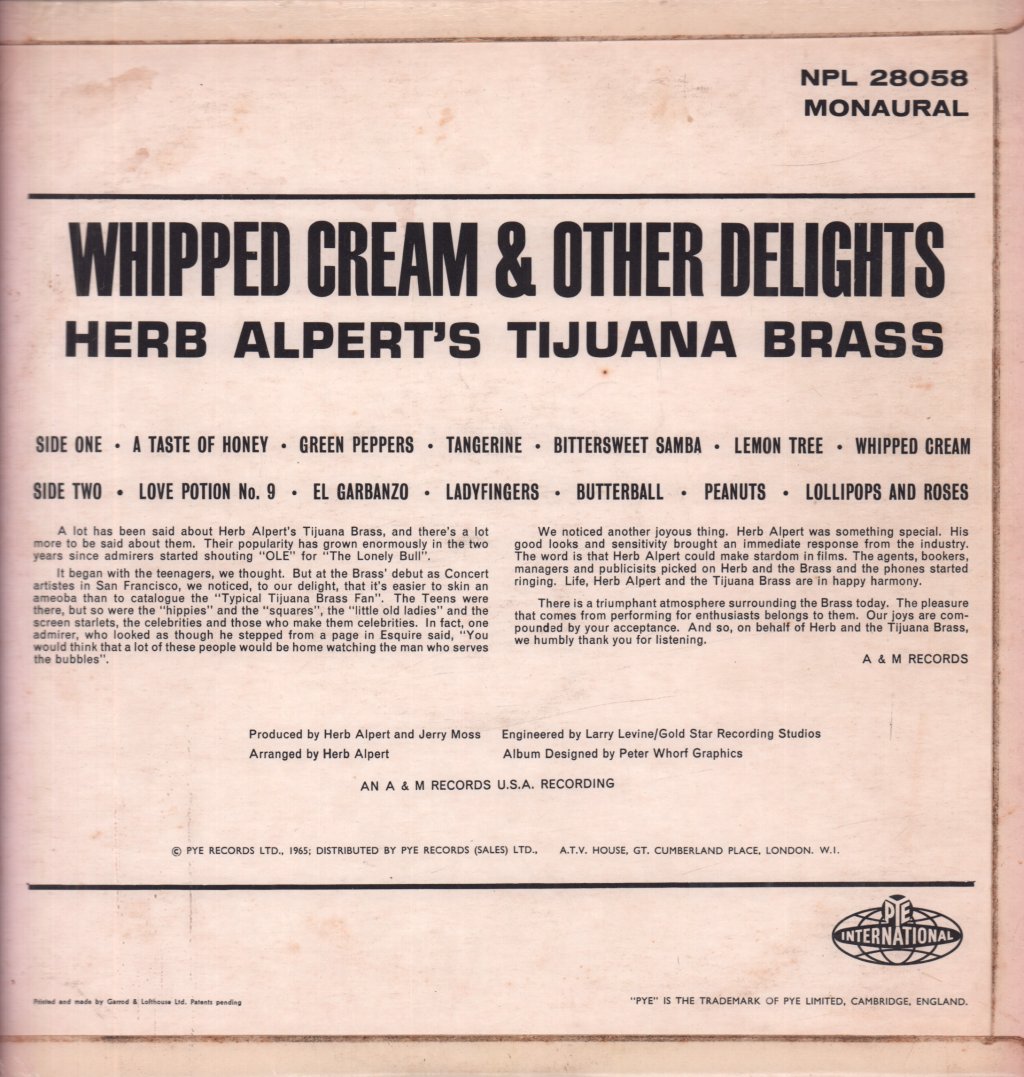 Herb Alpert's Tijuana Brass - Whipped Cream & Other Delights - Lp