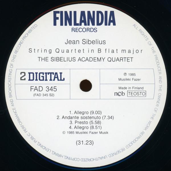 Sibelius Academy Quartet - sibelius String Quartets A Minor / B Flat Major - Lp