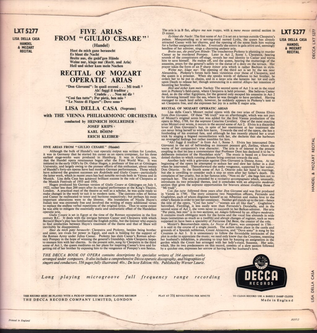 Lisa Della Casa - Handel & Mozart Recital - Lp