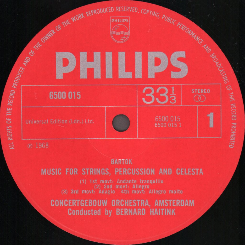 Bernard Haitink / Concertgebouw Orchestra, Amsterdam - Bartok - Music For Strings, Percussion and Celesta / Kodaly - Hary Janos Suite - Lp